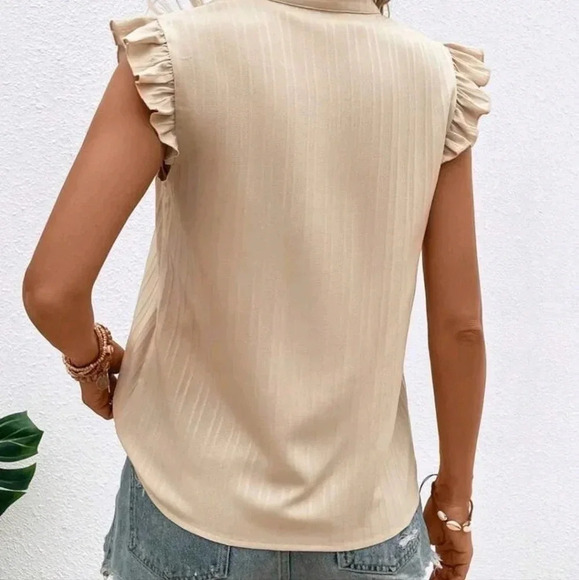 ContrastLace Ruffle Trim NotchedNeckline Blouse - Picture 3 of 5
